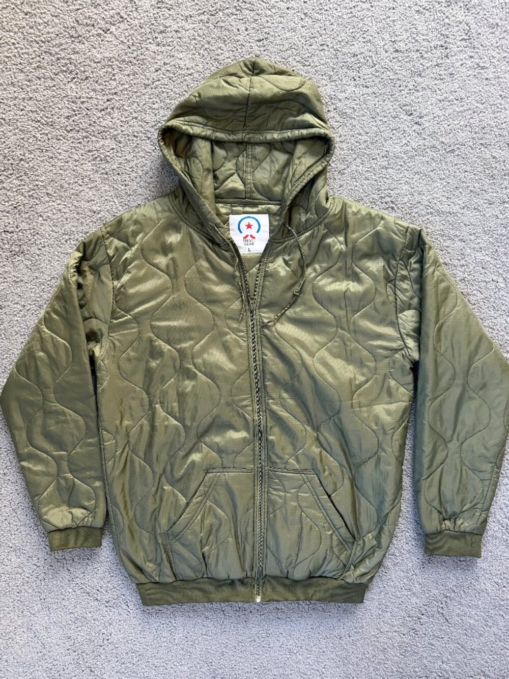 Snivel Gear Woobie Hoodie Jacket L Olive Green Full Zip Quilted Ripstop Nylon